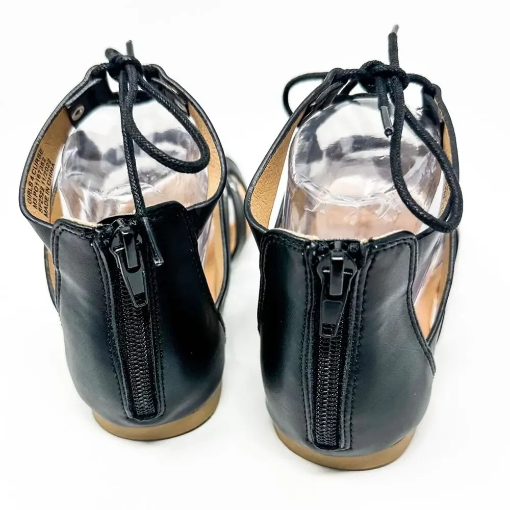 NEW DV by Dolce Vita Girl’s Curse Black Faux Leather Gladiator Sandal, Size 4